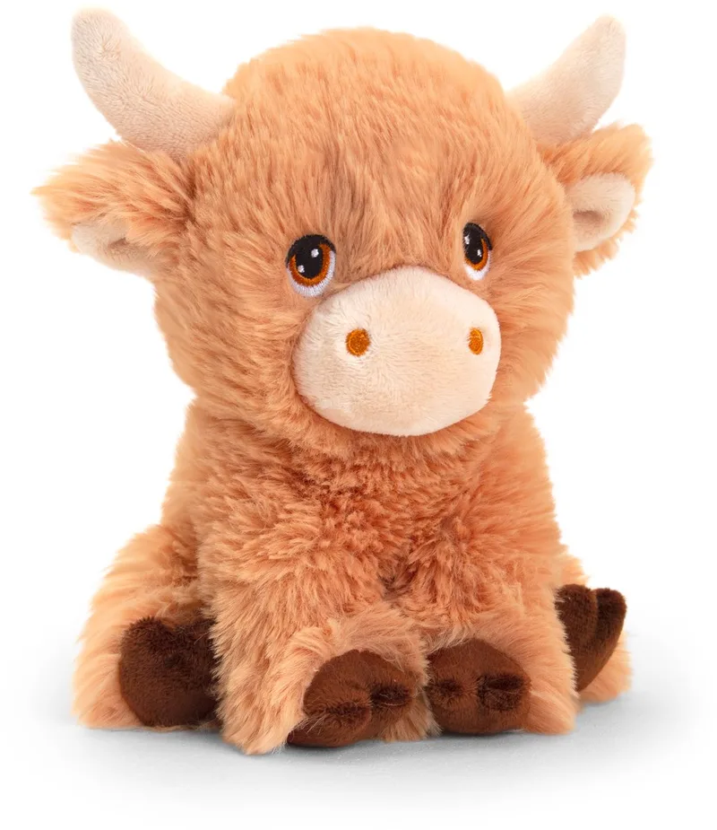 koe met hoorns - 18 cm - Dieren knuffels van Keel Toys in Bruin – productfoto