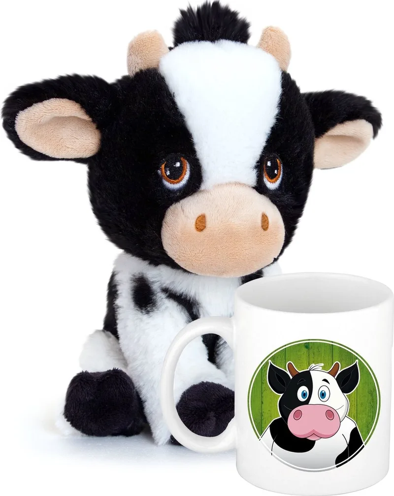 Koeien Cadeauset kind - Koeien knuffel 18 cm en drinkbeker 300ml by Keel Toys in Multicolour – product photo
