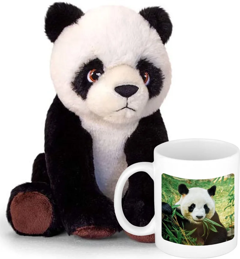 Panda Cadeauset kind - Panda knuffel 25 cm en foto Drinkbeker 300ml by Keel Toys in Multicolour – product photo