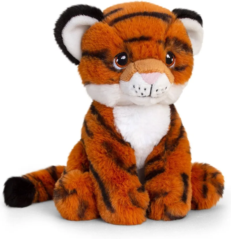 Pluche knuffel Tijger van 18 cm - Dieren knuffelbeesten voor kinderen of decoratie - Tijgers by Keel Toys in Black, Orange, White – product photo