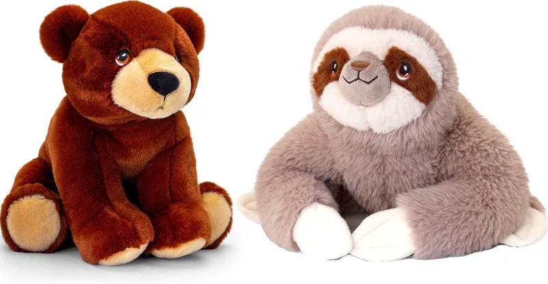 Pluche knuffels combi-set dieren luiaard en bruine beer 25 cm by Keel Toys in Multicolour – product photo