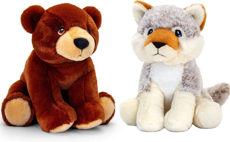 Pluche knuffels combi-set dieren wolf en bruine beer 25 cm by Keel Toys in Multicolour – product photo