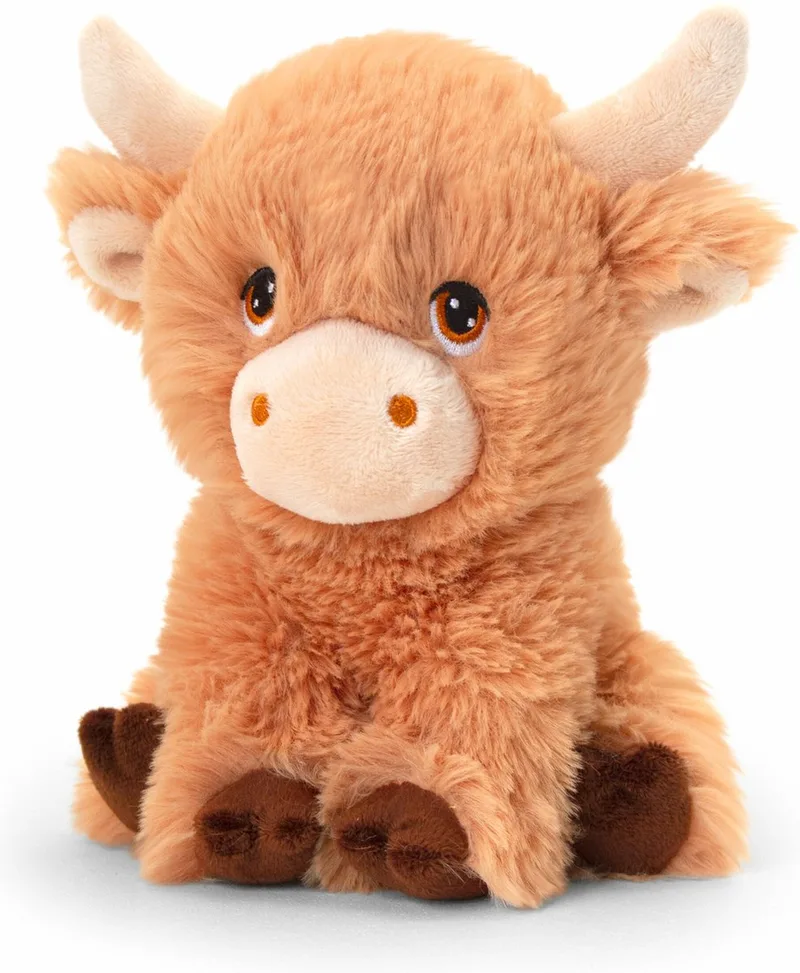 pluche koe met hoorns knuffeldier - zittend - 25 cm - Luxe Eco kwaliteit knuffels von Keel Toys in Braun – Produktfoto