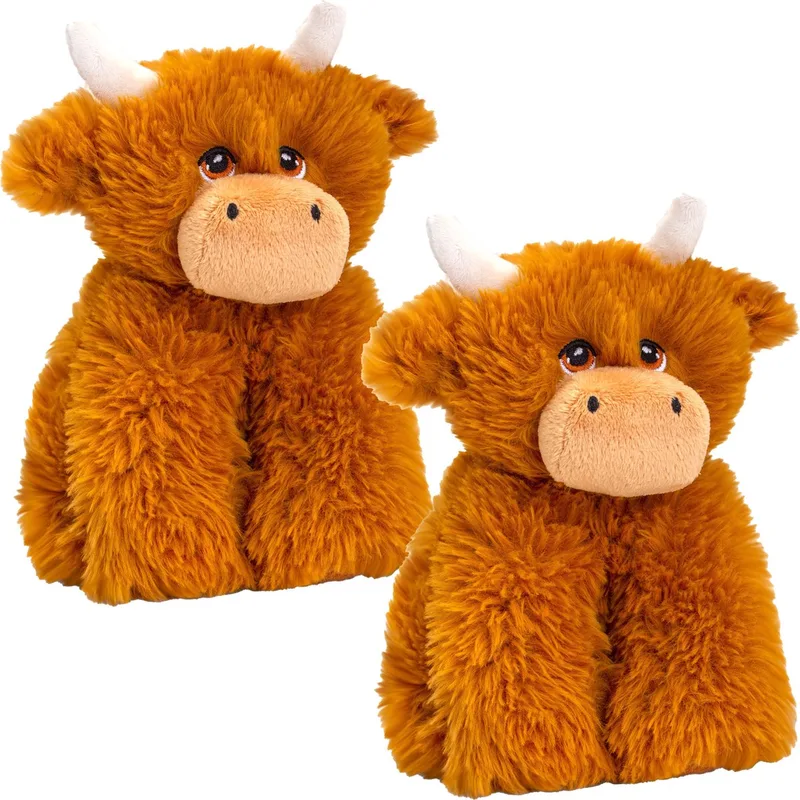 pluche Schotse hooglander koe met hoorns knuffeldier - 2x - zittend - 20 cm by Keel Toys in Brown – product photo