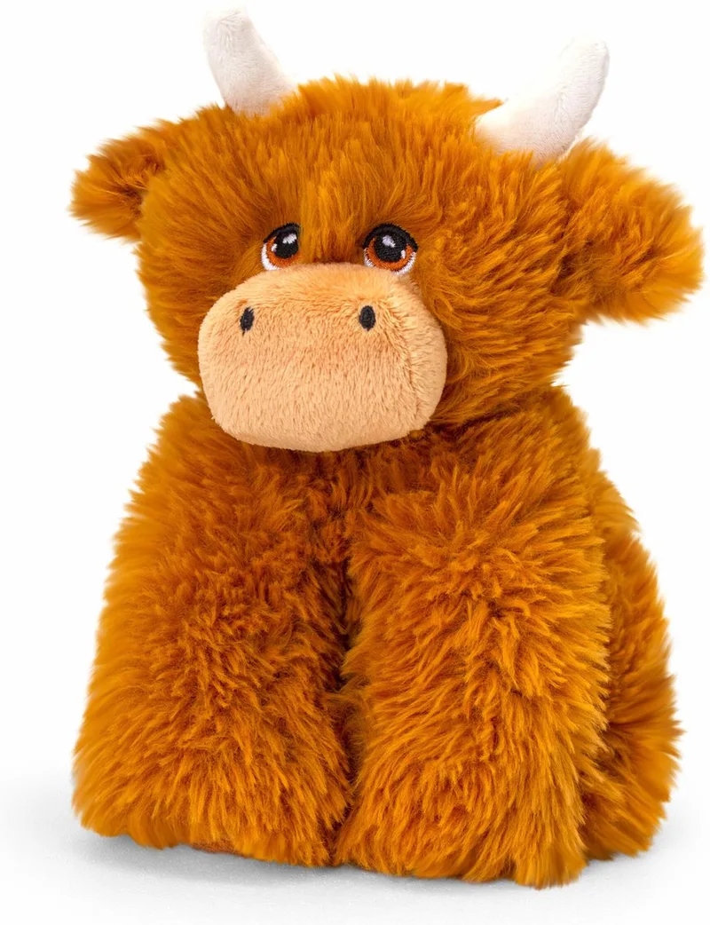 pluche Schotse hooglander koe met hoorns knuffeldier - zittend - 25 cm van Keel Toys in Bruin – productfoto