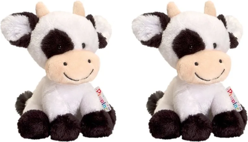 Set van 2x stuks keel Toys pluche zwart/witte koe/koeien knuffels 14 cm - Koe boerderijdieren knuffeldieren - Speelgoed voor kind by Keel Toys in White – product photo
