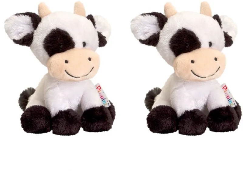 Set van 3x stuks keel Toys pluche zwart/witte koe/koeien knuffels 14 cm - Koeien boerderijdieren knuffeldieren - Speelgoed voor kind by Keel Toys in White – product photo