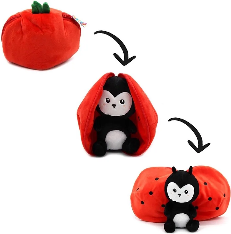 Flipetz - 2-in-1 Knuffel - Comet het Lieveheersbeestje / Tomaat - 18 x 10 x 17 cm von Les Deglingos in Lieveheersbeestje, Tomaat – Produktfoto