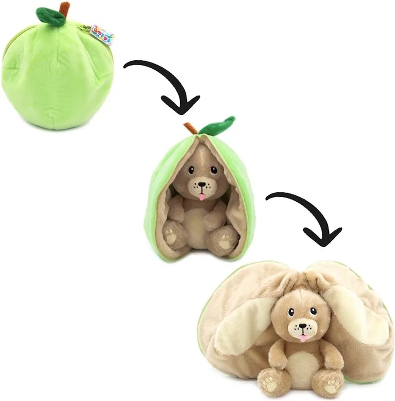 Flipetz - 2-in-1 Knuffel - Crocket de Hond / Appel - 14 x 12 x 25 cm fra Les Deglingos i Hond, Appel – produktbillede