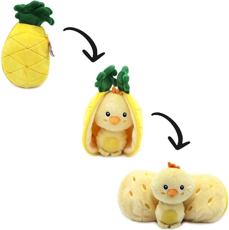 Flipetz - 2-in-1 Knuffel - Nugget het Kuiken / Ananas - 14 x 10 x 24 cm de Les Deglingos en Kuiken, Ananas – photo produit