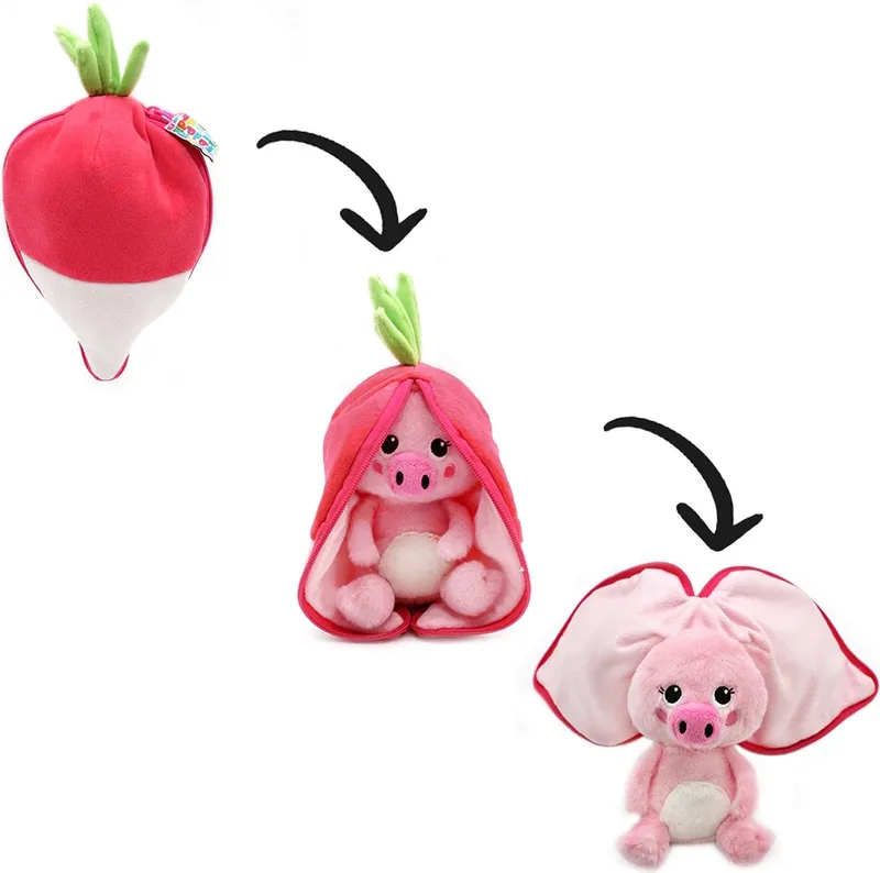 Flipetz - 2-in-1 Knuffel - Piglet het Varken / Radijs - 22 x 15 x 10 cm von Les Deglingos in Varken, Radijs – Produktfoto