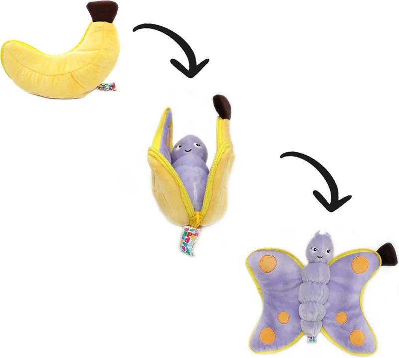 Flipetz - 2-in-1 Knuffel - Poppet de Vlinder / Banaan - 10 x 6 x 20 cm de Les Deglingos en Vlinder, Banaan – photo produit