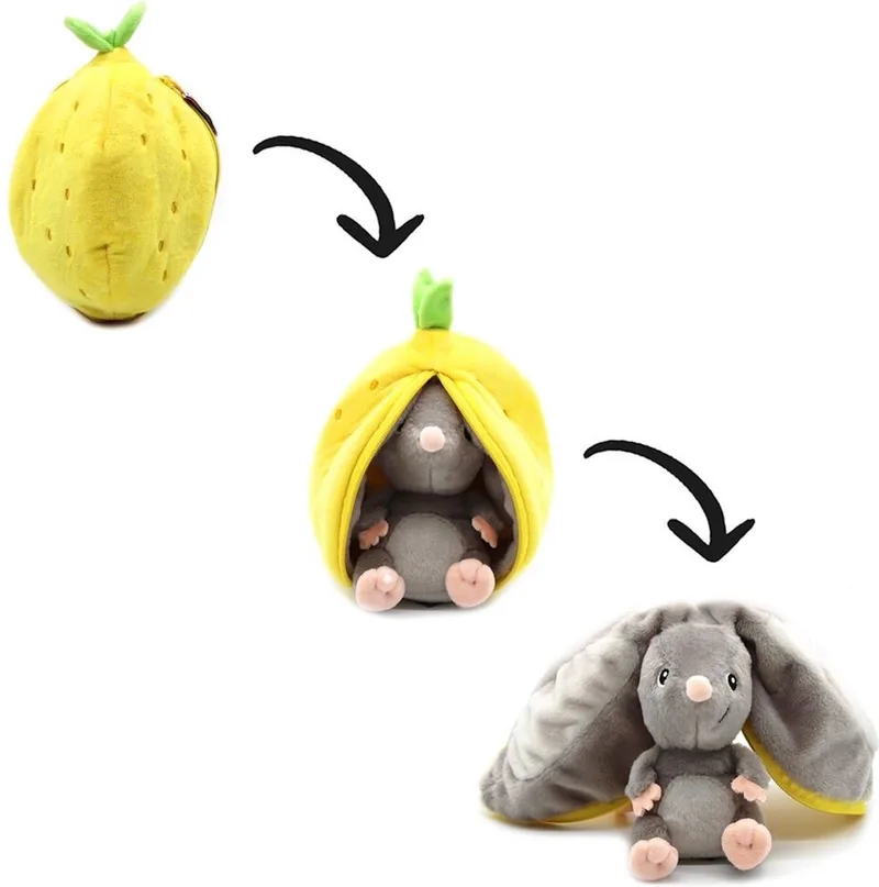 Flipetz - 2-in-1 Knuffel - Rocket de Muis / Citroen - 15 x 13 x 22 cm von Les Deglingos in Muis, Citroen – Produktfoto