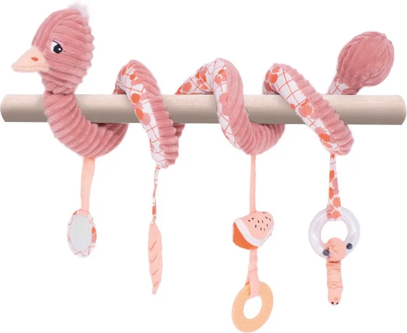 Kinderwagenspanner Spiraal Struisvogel - gerecycled polyester fra Les Deglingos i Lyserød – produktbillede