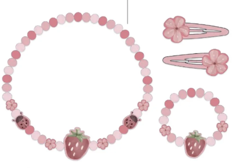 Houten Juwelen set - Fairy Garden - Ketting, armband en 2 haarclips - 4-delig - Speelgoed kinderen - Voor meisjes från Little Dutch i Rosa – produktbild