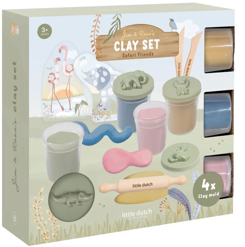 Klei speel set met 4 potjes klei en voorbeeldkaarten - Safari - Knutselen - Speelgoed kinderen - Voor meisjes en jongens de Little Dutch en Vert – photo produit