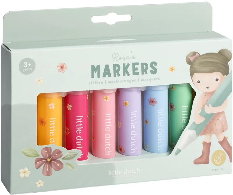 Rosa & Friends - 8 stuks - Dikke punten - Peuter en kleuter speelgoed - Knutselen - Speelgoed kinderen - Voor meisjes en jongens - Vanaf 3 jaar fra Little Dutch i Viltstiften – produktbillede