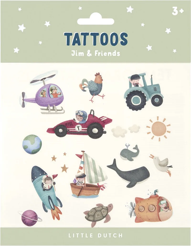 Tijdelijke kindertattoos - Jim & Friends - Peuter en kleuter speelgoed - Knutselen - Voor meisjes en jongens - Vanaf 3 jaar van Little Dutch in Meerkleurig – productfoto