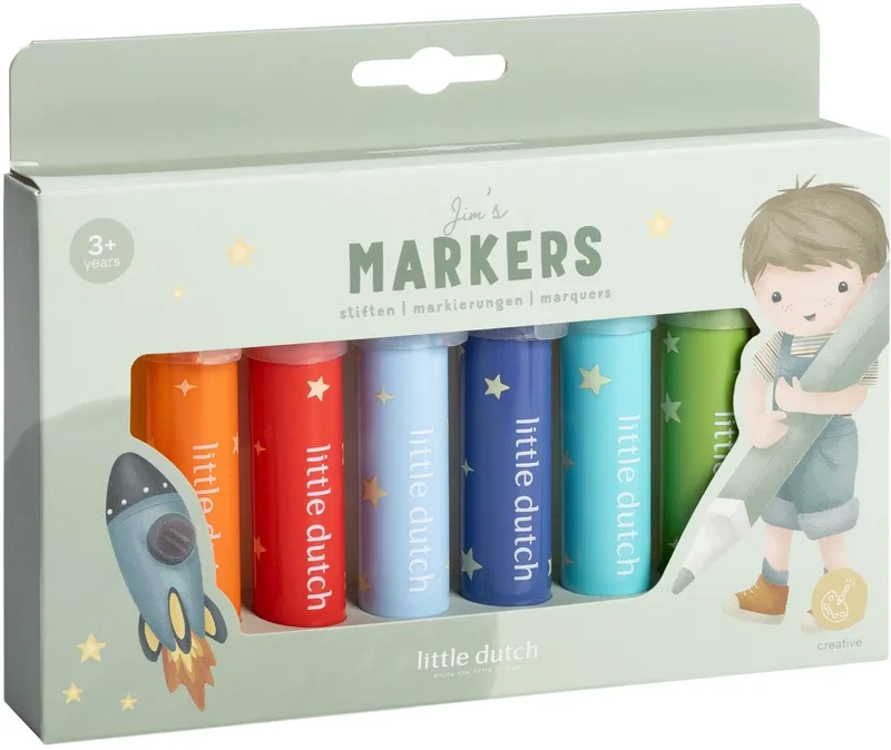 Viltstiften - Jim & Friends - 8 stuks - Dikke punten - Peuter en kleuter speelgoed - Knutselen - Speelgoed kinderen - Voor meisjes en jongens - Vanaf 3 jaar van Little Dutch in Geel – productfoto