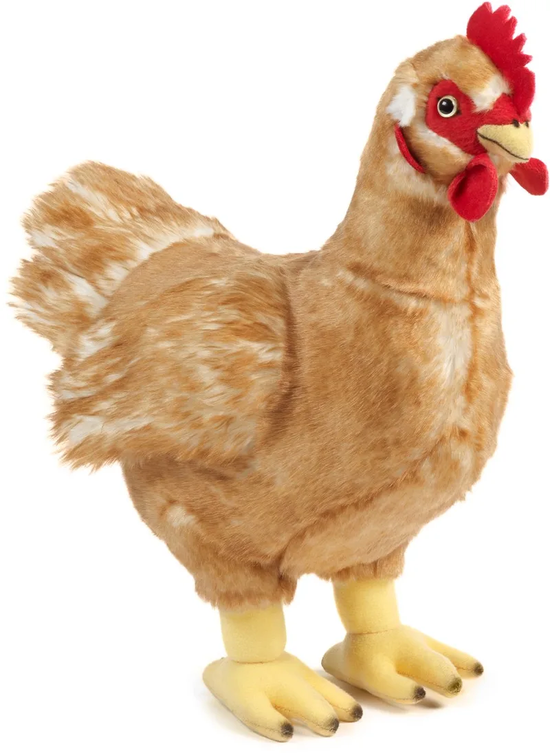 Kip knuffel - 35 cm - pluche - hen - haan - boerderijdieren knuffels - knuffeldier - Speelgoed fra Living Nature i Brun, Rød – produktbillede