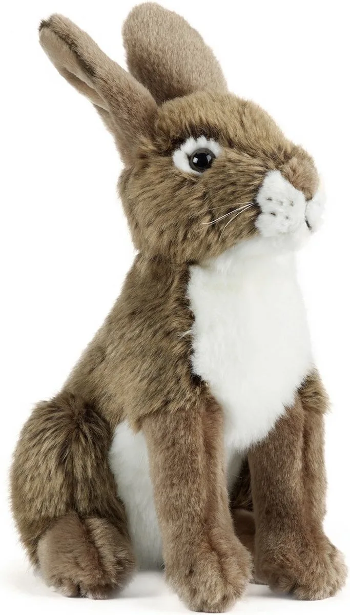 Pluche konijn/haas - 30 cm - knuffel - zittend - speelgoed - paasdecoratie van Living Nature in Bruin – productfoto