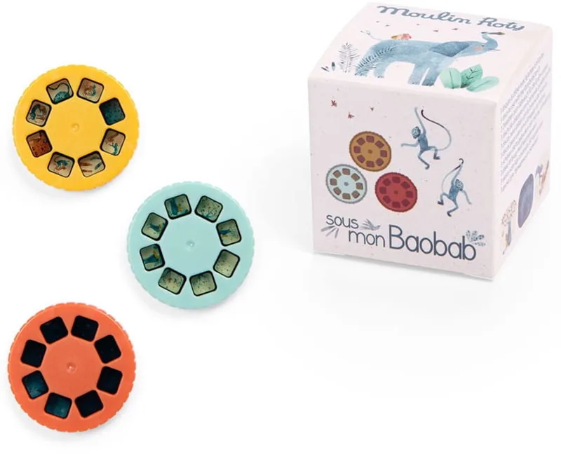 Vervangende Discs - Sous mon baobab - Voor Projector-zaklamp - 3 Verhaaltjes - 24 Beeldjes från Moulin Roty i Blå – produktbild