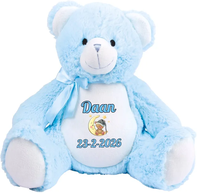Blauwe knuffel beer - gepersonaliseerd - kraamcadeau - naam - geboortedatum