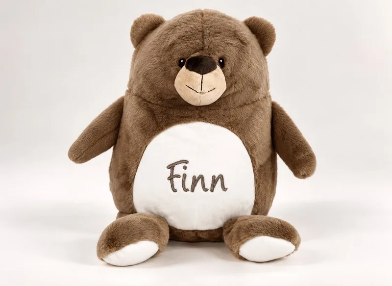 Gepersonaliseerde bruine knuffelbeer met naam geborduurd van Mumbles in Bruin – productfoto