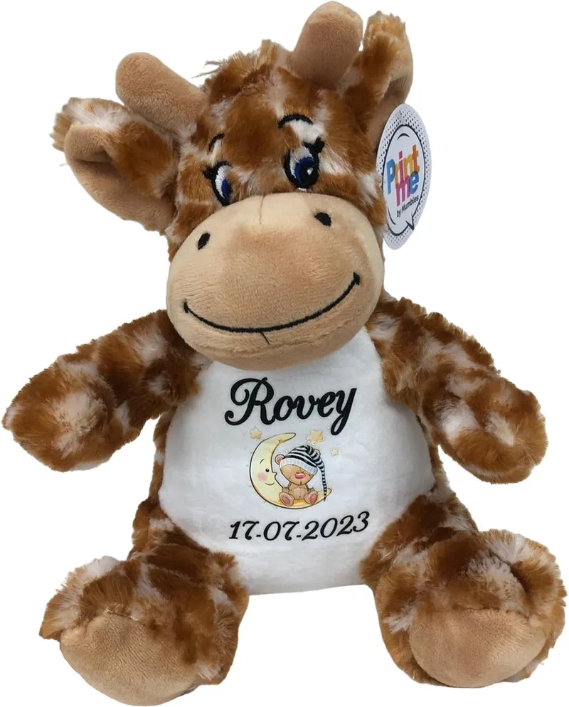 Giraffe knuffel - gepersonaliseerd - kraamcadeau - naam - geboortedatum från Mumbles i Brun – produktbild
