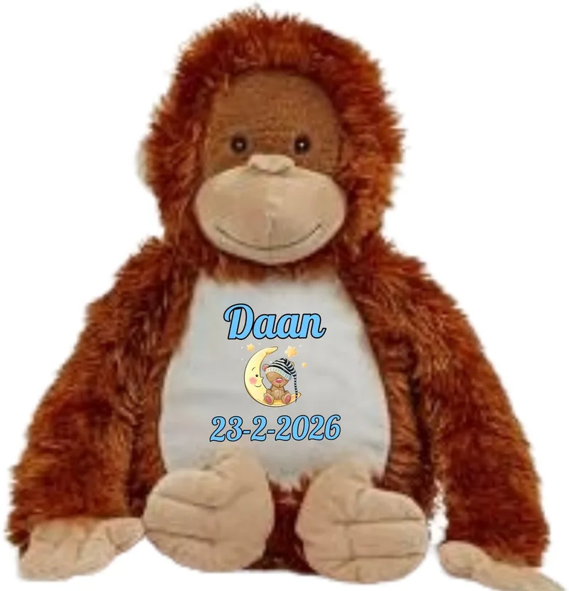 Knuffel aap - gepersonaliseerd - kraamcadeau - naam - geboortedatum by Mumbles in Brown – product photo