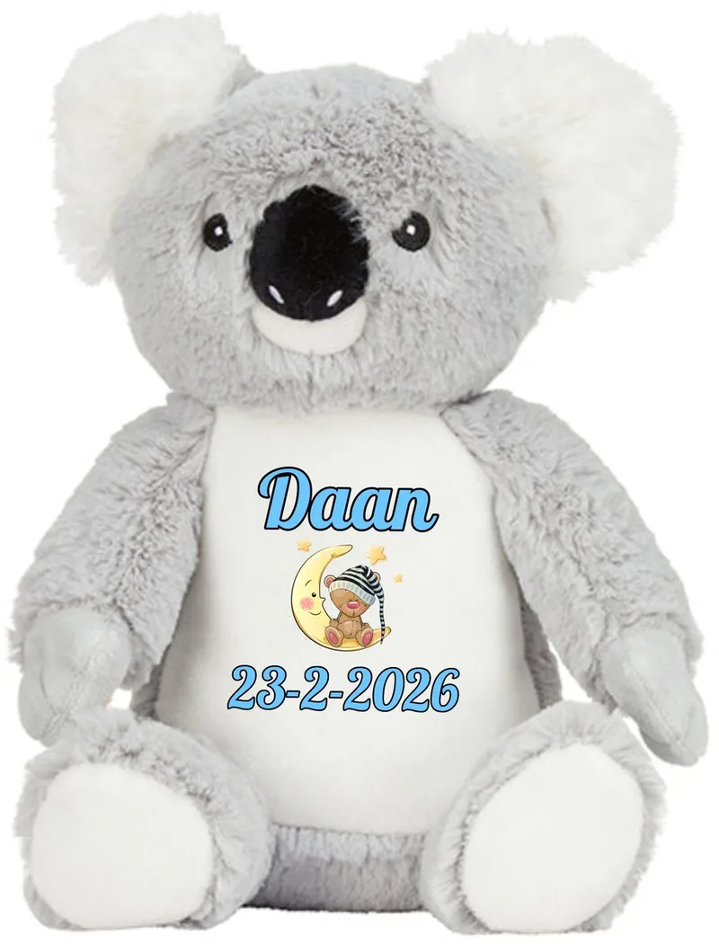 Koala knuffel - kraamcadeau - gepersonaliseerd - naam - geboortedatum från Mumbles i Grå – produktbild