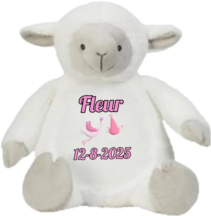 schaap knuffel - gepersonaliseerd - kraamcadeau - naam - geboortedatum från Mumbles i Vit – produktbild