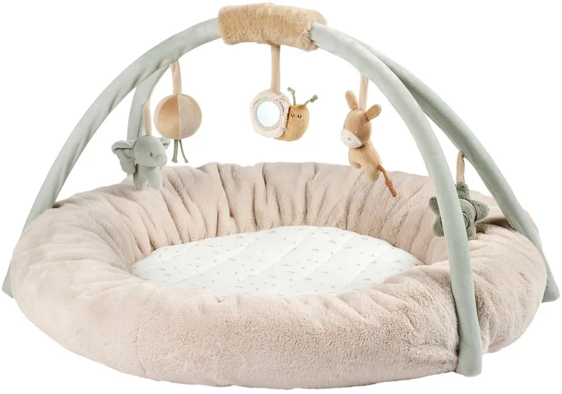 LouLou Speelmat Baby met Ronde Bogen - 90 cm - Activiteiten Speelkleed Baby - Baby Speelgoed - Gewatteerde Randen - Groen - Beige - Ecru by Nattou in Zachte kleuren – product photo