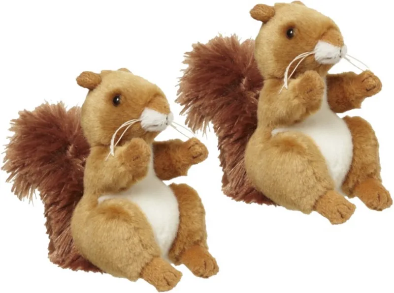 2x stuks pluche eekhoorn knuffel van 11 cm - Bosdieren knuffels speelgoed de Nature Planet en Multicolore – photo produit