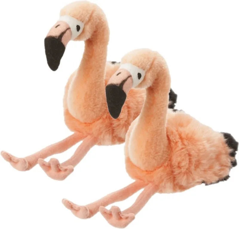 2x stuks pluche flamingo knuffel 18 cm - Tropische vogels knuffels - Cadeau från Nature Planet i Rosa – produktbild
