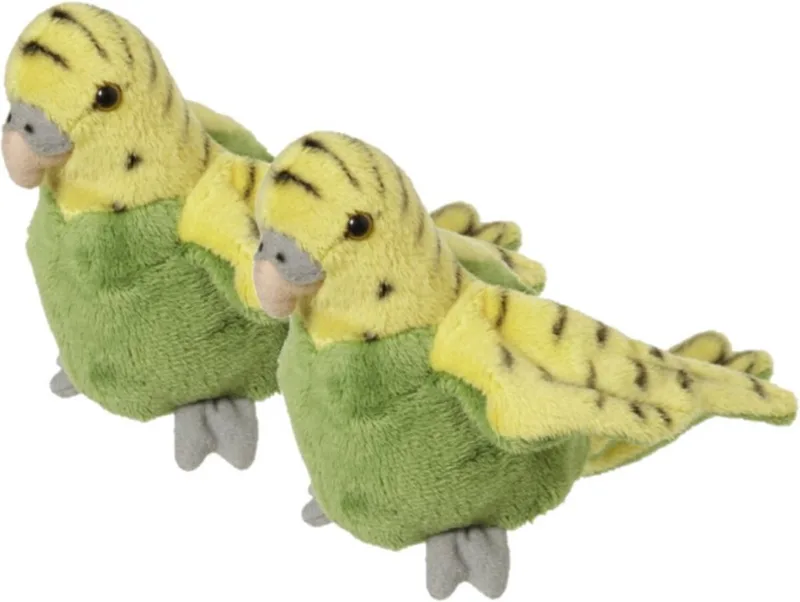 2x stuks pluche knuffel Parkiet groen 16 cm - knuffeldieren - Tropische vogels de Nature Planet en Multicolore – photo produit