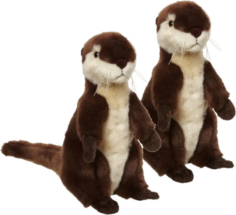 2x stuks pluche otter knuffel dier/beest 28 cm - Rivier dieren kinder speelgoed knuffels de Nature Planet en Marron – photo produit