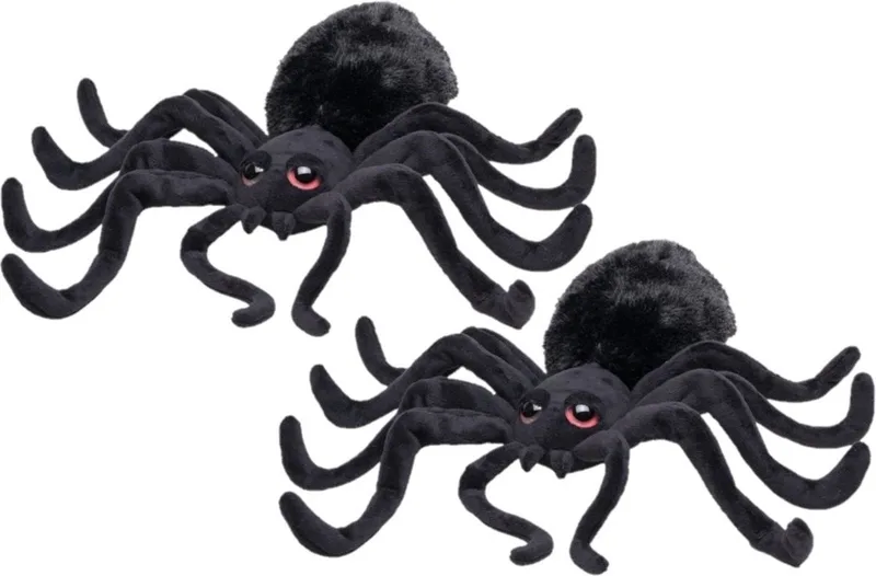 2x stuks zwarte pluche spin knuffel 40 cm - decoratie spinnen - zwarte weduwe de Nature Planet en Noir – photo produit