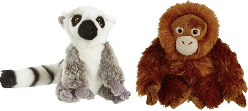 Apen knuffels - set 2x - Maki aapje/Orang Utan aap 18 cm de Nature Planet en Multicolore – photo produit