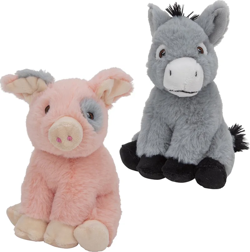 Boerderijdieren knuffels - Varken 18 cm - Ezel 16 cm - zacht speelgoed - pluche från Nature Planet i Flerfärgad – produktbild