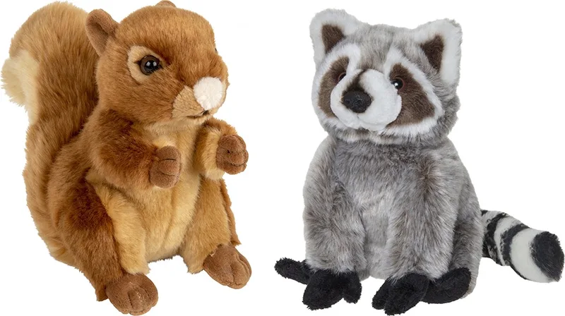Bosdieren pluche knuffels - 2x stuks - Eekhoorn en Wasbeer - 18 cm från Nature Planet i Flerfärgad – produktbild