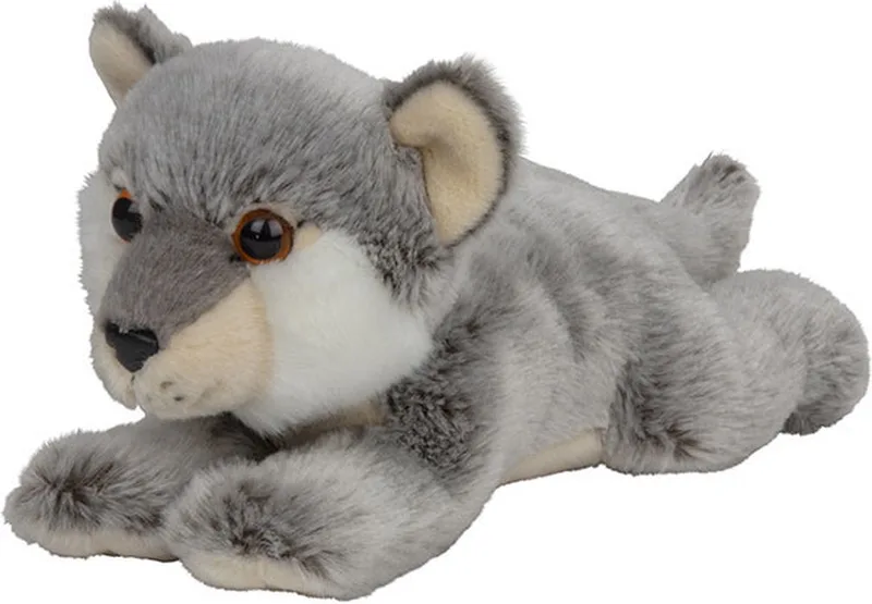 Knuffel wolf - liggend - baby - 33 cm - pluche knuffeldieren van Nature Planet in Grijs – productfoto
