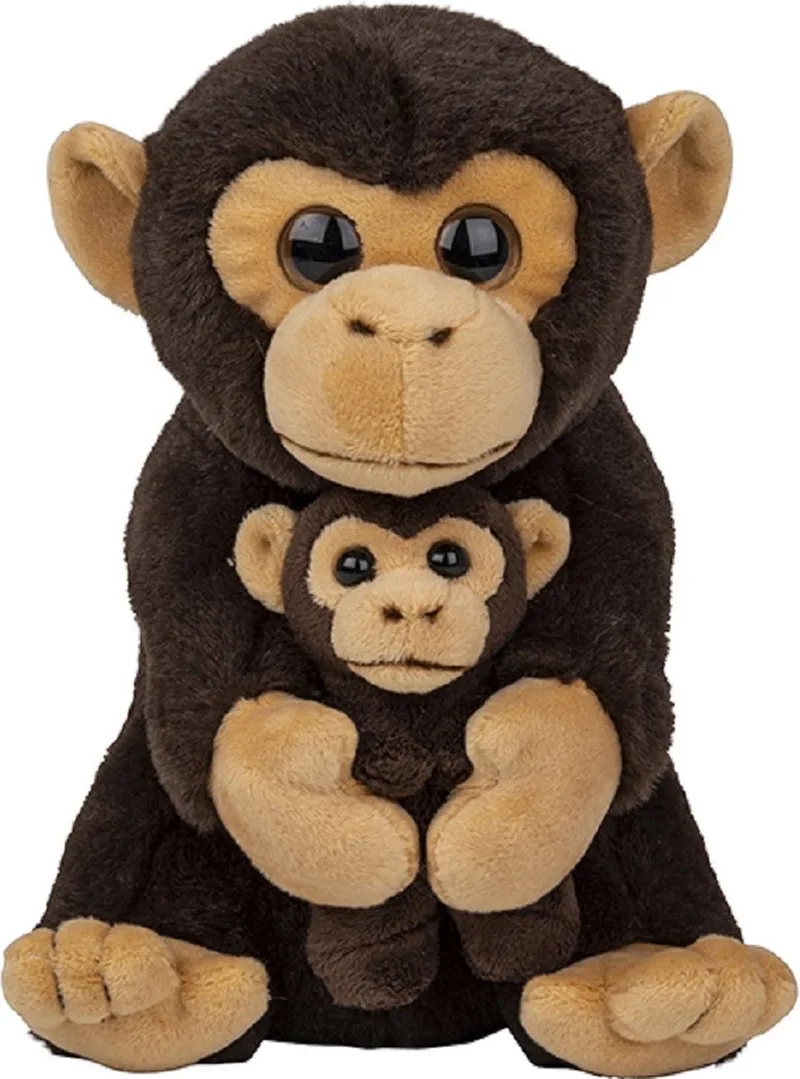 Knuffeldier Chimpansee - pluche apen mama met kind - knuffels - 22 cm - bosdieren van Nature Planet in Meerkleurig – productfoto