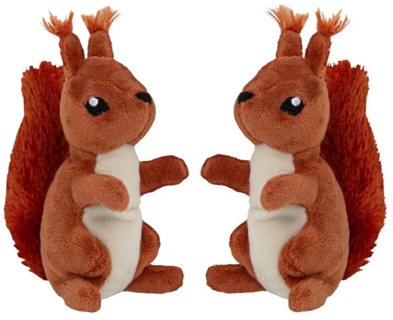 Knuffeldier eekhoorn - 2x - zachte pluche stof - veel details - 13 cm - Cadeau - Kinderen - Bosdieren de Nature Planet en Rouge – photo produit