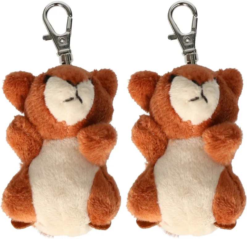 Knuffeldier eekhoorn sleutelhanger - 2x - zachte pluche stof - veel details - 6 cm - Cadeau - Kinderen by Nature Planet in Brown – product photo