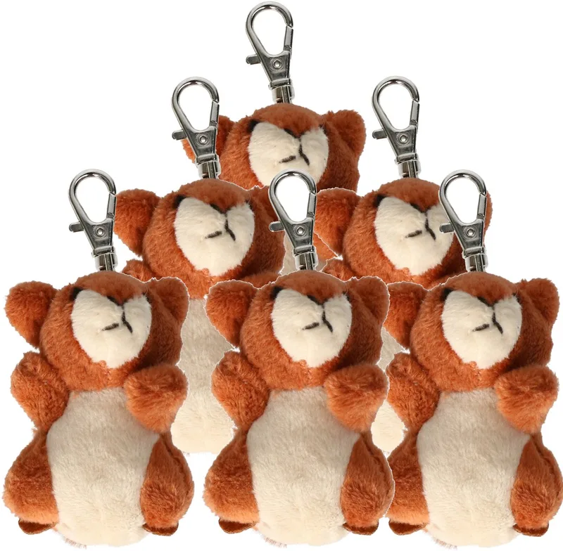Knuffeldier eekhoorn sleutelhanger - 6x - zachte pluche stof - veel details - 6 cm - Cadeau - Kinderen by Nature Planet in Brown – product photo