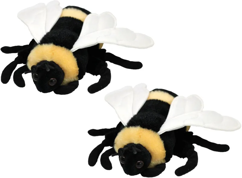 Knuffeldier Honingbij/bijen - 2x - pluche knuffel - geel/zwart - 15 cm från Nature Planet i Gul – produktbild