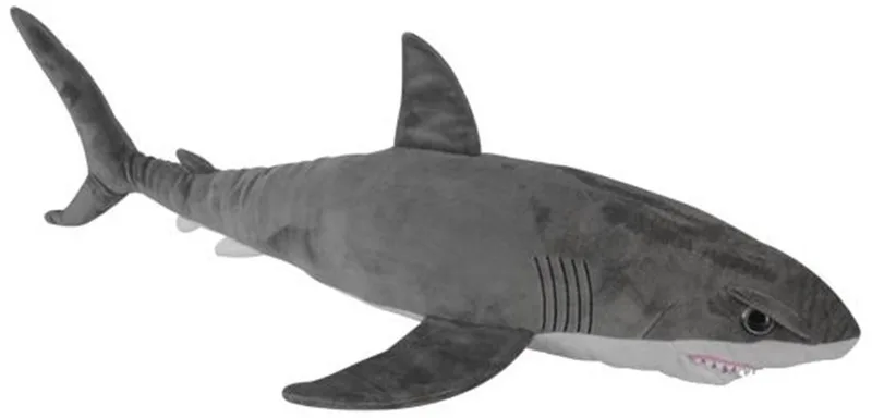 Knuffeldier witte haai - zachte pluche stof - veel details - 96 cm - Cadeau - Kinderen - Zeedieren van Nature Planet in Grijs – productfoto