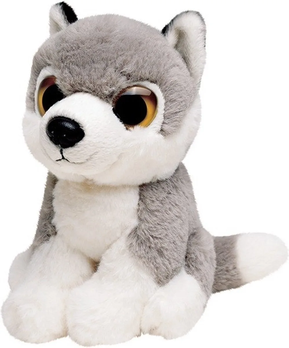 Knuffeldier wolf - pluche wolf knuffel - 13 cm - wilde dieren thema van Nature Planet in Grijs – productfoto