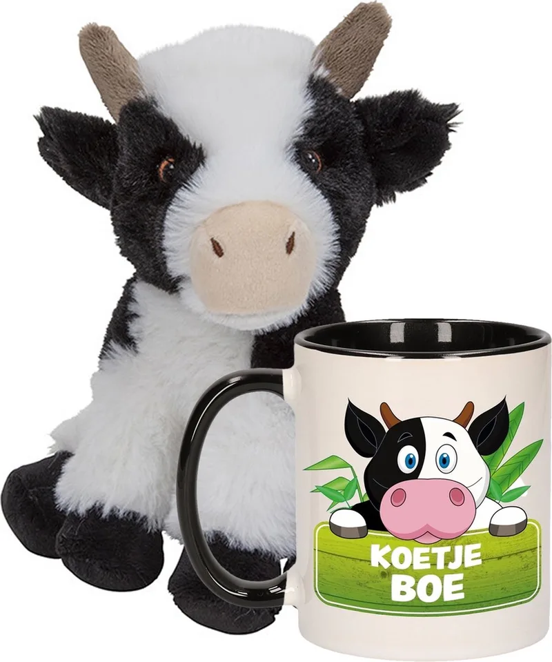 Koeien Cadeauset kind - Koeien knuffel 19 cm en drinkbeker 300ml by Nature Planet in Multicolour – product photo